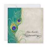 Peacock Feather Teal Blue Damask Quinceanera Party