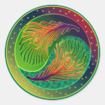 Peacock Feather Yin Yang 3 Round Sticker