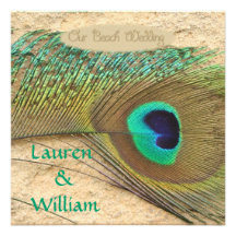 PEACOCK FEATHERS Beach Wedding Invitation