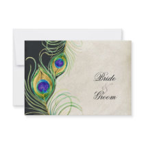 Peacock Feathers Black Damask RSVP Response Card