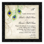 Peacock Feathers Black Damask Wedding Stationery Announcements