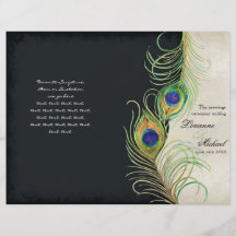 Peacock Feathers - Black, Wedding Program Flyers