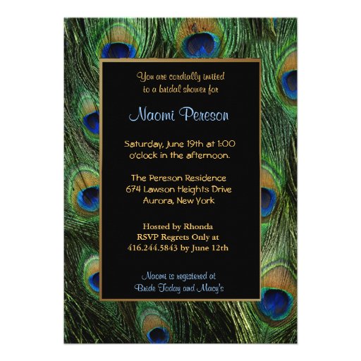 Peacock Feathers - Bridal Shower Custom Invitations