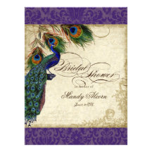 Peacock & Feathers Bridal Shower Invite Purple