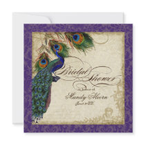 Peacock & Feathers Bridal Shower Invite Purple