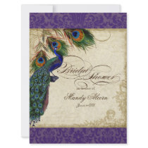 Peacock & Feathers Bridal Shower Invite Purple