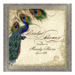 Peacock & Feathers Bridal Shower Silver Metallic Custom Invites