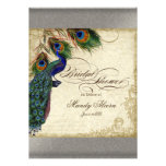 Peacock & Feathers Bridal Shower Silver Metallic Personalised Invites