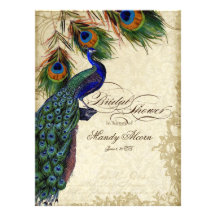 Peacock & Feathers Bridal Shower Tea Stained Card Invite