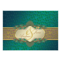 Peacock feathers elegant wedding invitations