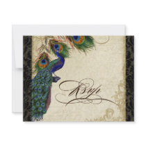 Peacock & Feathers Formal RSVP Response Black Tan Custom Announcements