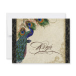 Peacock & Feathers Formal RSVP Response Black Tan invitations