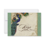 Peacock & Feathers Formal RSVP Response Green Tan Personalized Invitations