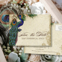 Peacock & Feathers Formal Save the Date Aqua Blue