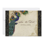 Peacock & Feathers Formal Save the Date Black Tan invitations