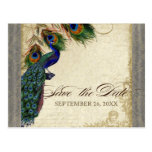 Peacock & Feathers Formal Save the Date Silver Post Card