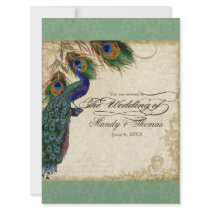 Peacock & Feathers Formal Wedding Invite Black