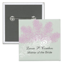 Peacock Feathers  Mother of the Bride Pinback Buttons