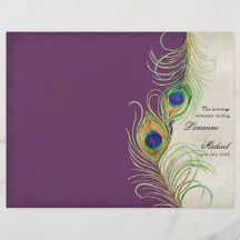 Peacock Feathers - Purple, Wedding Program Custom Flyer