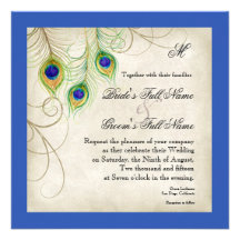 Peacock Feathers Royal Blue Wedding Invitation