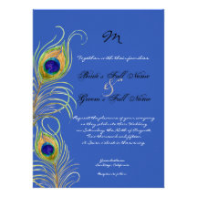 Peacock Feathers Royal Cobalt Blue Wedding Invites