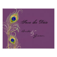 Peacock Feathers Save the Date Invite Cards