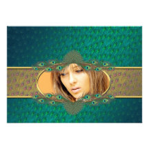Peacock feathers sweet 16 photo  invitations
