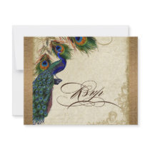 Peacock & Feathers Vintage Gold Look Damask  Swirl