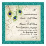 Peacock Feathers Wedding Invitation - Teal Blue