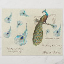 Peacock Feathers Wedding Program Personalised Flyer