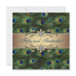 Peacock Feathers Womans 50th Birthday Party invitations
