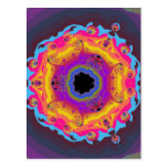 Peacock Fractal Mandala Yellow Pink Purple Postcard