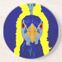 Peacock painting abstract with orange eyes drink coaster