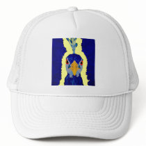 Peacock painting abstract with orange eyes mesh hat