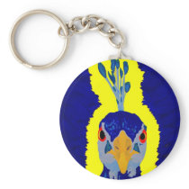 Peacock painting abstract with orange eyes key chain