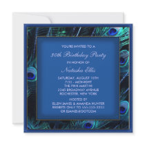 Peacock Teal Blue Womans 30th Birthday Party Personalized Invitation