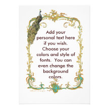 Peacock with Gold Frame Ornate Stationery Custom Invitation