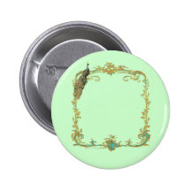 Peacock with Gold Frame "Save the Date" Button Pin