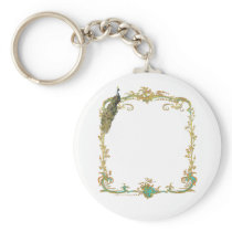 Peacock with Gold Frame "Save the Date" Keychain