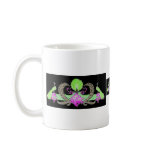 Peacocks and wreath green on black background mugs