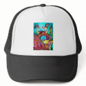 PEACOCKS IN LOVE  MONOGRAM red blue turquase green hats