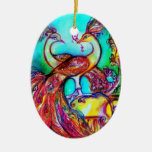PEACOCKS IN LOVE  RED RUBY CHRISTMAS TREE ORNAMENTS