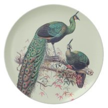 Peacocks Sitting on a Log with Fall Leaves Plate