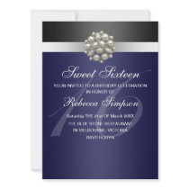 Pearl Blue & Black Sweet 16 Birthday Invitation