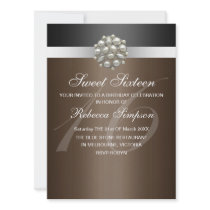 Pearl Brown & Black Sweet 16 Birthday Invitation