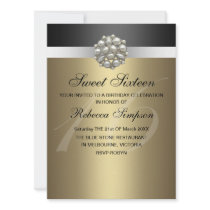 Pearl Gold & Black Sweet 16 Birthday Invitation