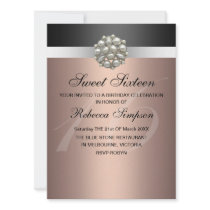 Pearl Pink & Black Sweet 16 Birthday Invitation