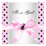 Pearls Black Pink Ladybug Baby Girl Shower Custom Invitation