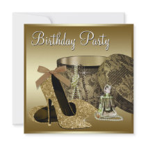 Pearls High Heel Shoes Black Gold Womans Birthday