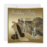 Pearls High Heel Shoes Black Gold Womans Birthday invitations